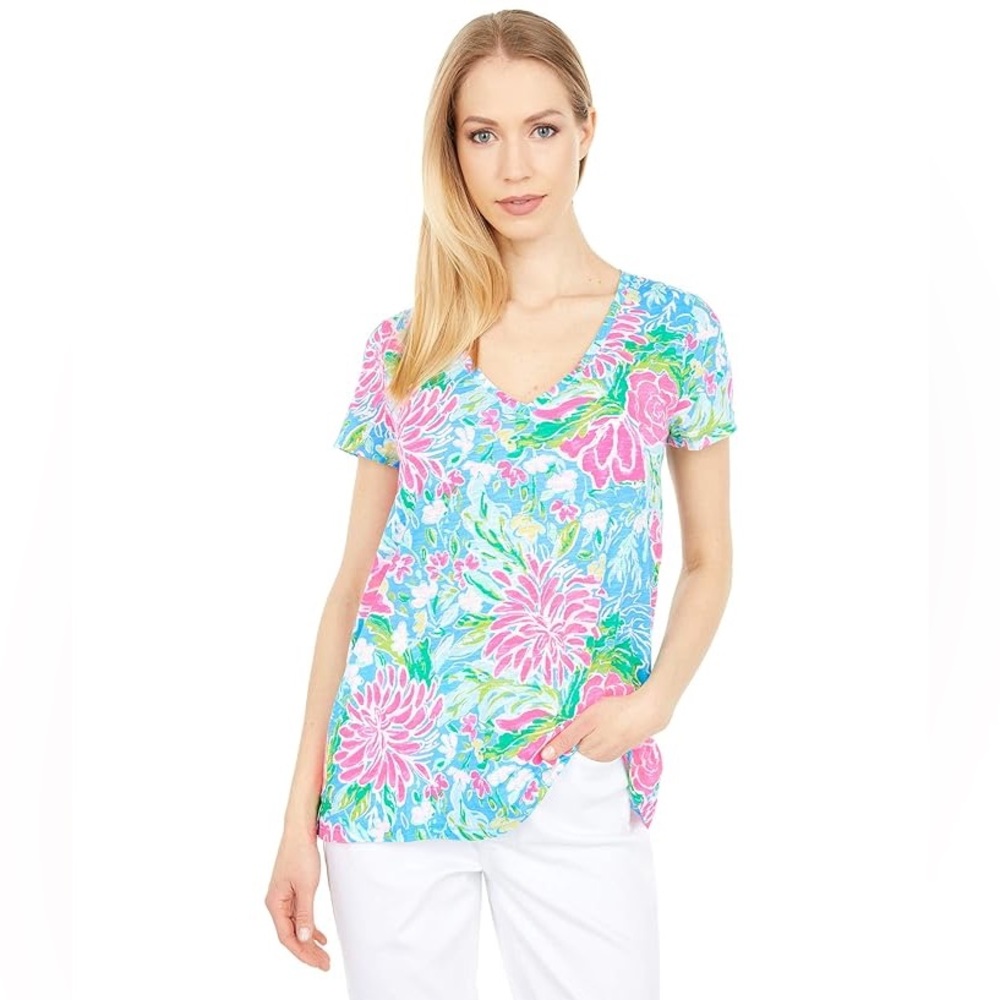 Lilly Pulitzer Meredith Floral V-Neck Tee Women’s Size S